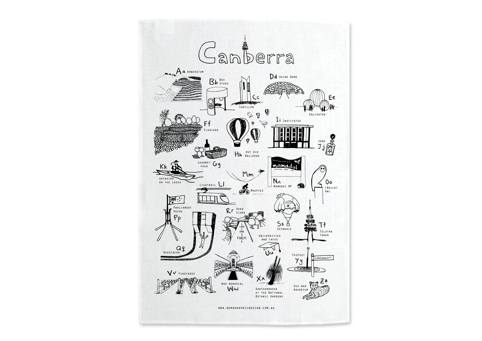 Tea Towel - Canberra A-Z