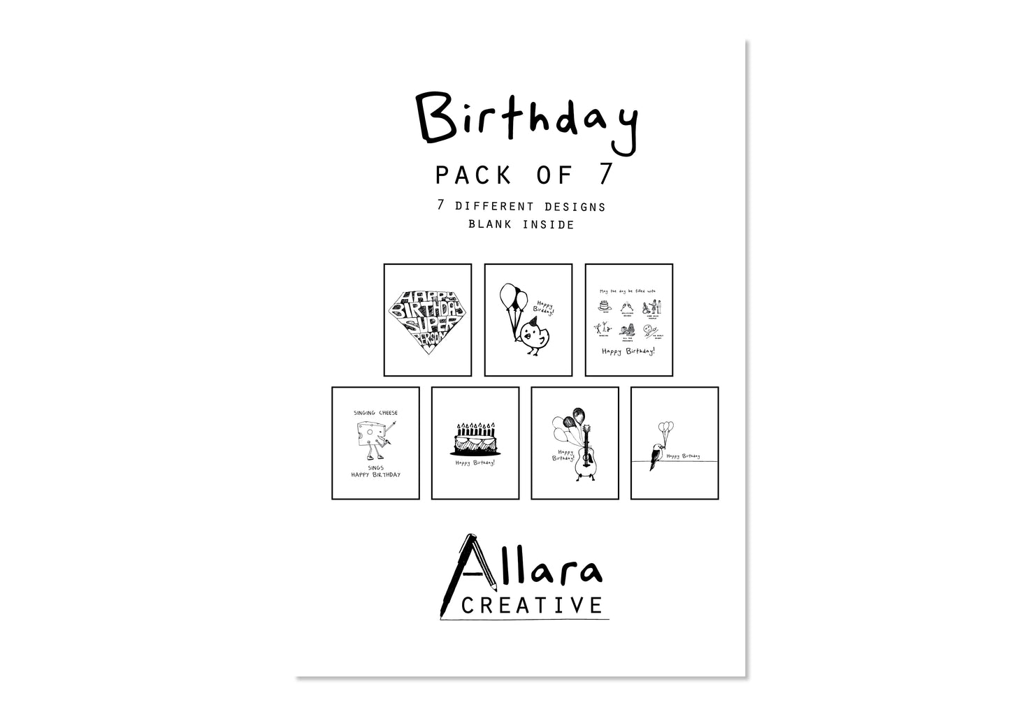 Birthday Cards - Pack of 7